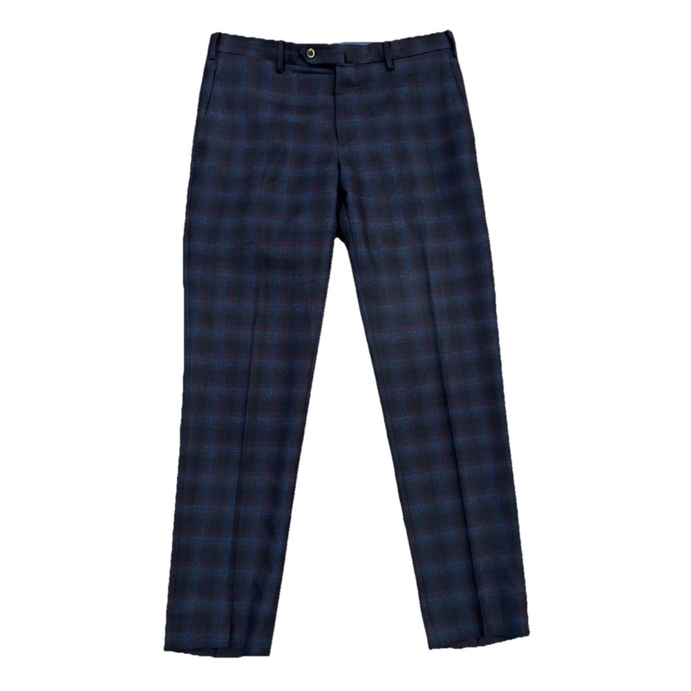 PT01 Pants Slim Fit‎ Super 110's Virgin Wool Plaid Blue Purple Luxury Mens 32x30